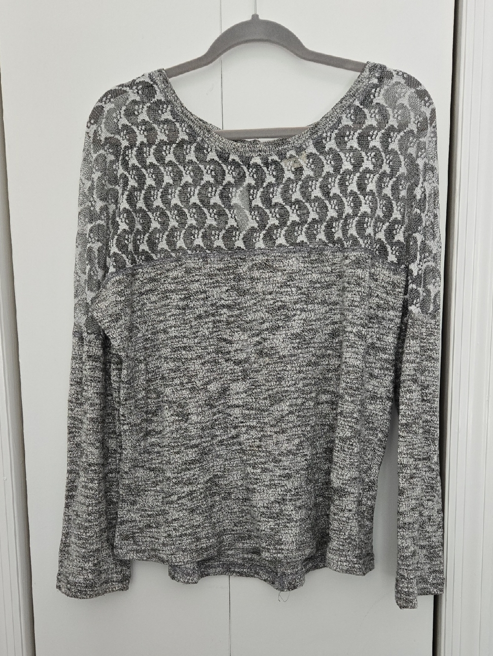 Spade & Heart Knit Long Sleeve Sweater with Lace Yoke